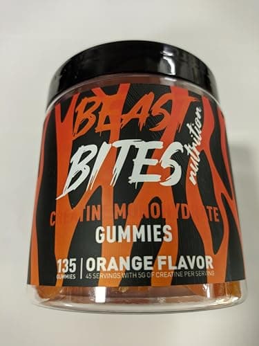 BEAST BITES Nutrition Creatine Monohydrate Gummies for Men & Women - 5g of Creatine Monohydrate per Serving - Sugar Free,Vegan, Orange Flavor, 135 Count (45 Servings). - Image 1