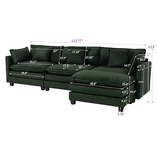 Fachmaih Sectional Cloud Couch 114" Modular Sofa with Ottoman Deep Seat Couches Modern Cloud Couch with Pillow for Living Room, Bedroom and Apartment - Thumbnail 2