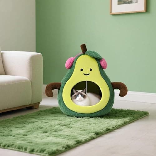 MOYMO Cute Cat Beds for Indoor Cats, Small Dog Beds, Soft Washable Pet Beds for Kitten and Puppy, Funny Avocado Cat Cave Cat Toys, 19 Inches - Thumbnail 2