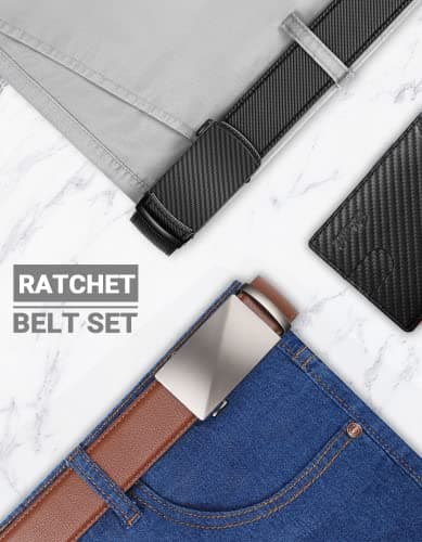 Zitahli Ratchet Belt for Men - 2 Packs Leather Mens belt For Gift Men Dress and Casual,Trim to Fit Size 28"-36" - Thumbnail 2