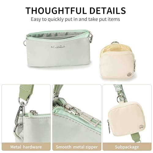 ACUARIO Crossbody Bags for Women - Nylon Purse Trendy Mul-pockets Waterproof Shoulder Bag with Wide Strap (Mint Green) - Thumbnail 2