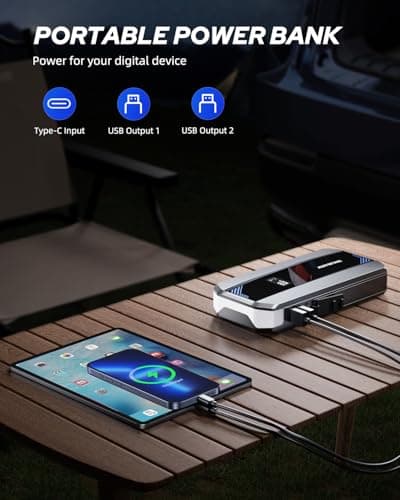 AUTOONE Car Jump Starter 6000A Battery Booster, Portable Battery Pack for All Gas 10L Diesel, 12V Jump Box with Smart Jumper Cable for Car Battery, Vehicle Lithium Starter, LCD Display, w/LED Light - Thumbnail 6