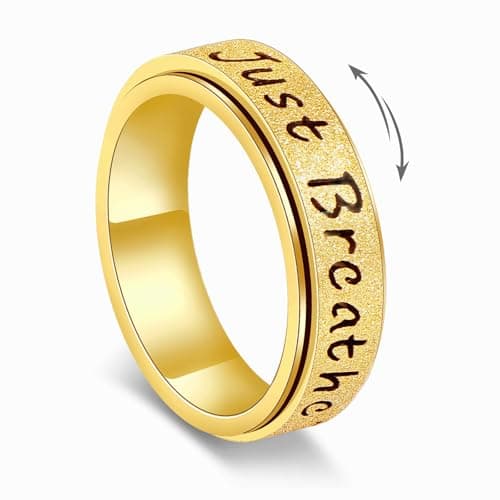 LANJORXU Fidget Spinner Rings for Women Men,Just Breathe Anxiety Ring 6mm, Stainless Steel Stress Relief Ring for Anxiety,Gift for Friendship,Calming,a classic silveror a luxurious 18k gold plated,Size 6-10 (Gold, 8) - Image 1