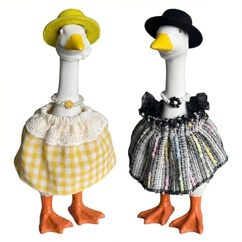 MUGEEY Desk Goose Outfits 7 Inches -2 Set Cute Spring Summer Matching Dresses for Mini Desk/Car Goose with Hats Necklace- Mini Porch Goose Clothes Costumes Desktop Accessories Home Office Decor