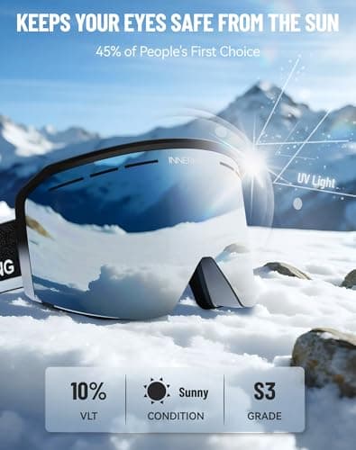 Innerking Ski Goggles Men Women- OTG Snow Snowboard Skiing Goggles HD28 Anti Fog Snow Sports Goggles- 100% UV400 Protection Snowboarding Goggles - Thumbnail 4