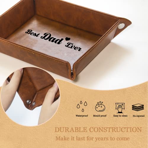 Best Dad Ever Leather Valet Tray & Keychain for Dad Who Wants Nothing, Fathers Day Birthday from Daughter Son Kids, Desk Nightstand Organizer for Keys Wallet Watch Phone - Thumbnail 4