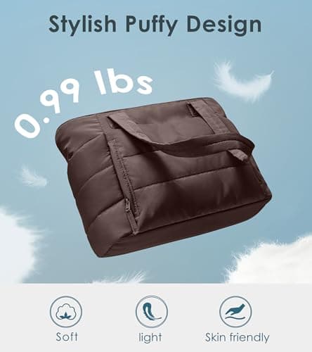 Tote Bag for Women with Zipper, Quilted Puffer Tote Bag with Compartments, Lightweight Puffy Work Bags for Women Travel (Dark Brown) - Thumbnail 6
