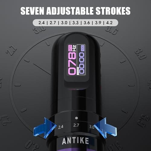 ANTIKE Cordless Tattoo Gun Kit with 7 Adjustables Strokes and 2 pcs * 1600 mAh Tattoo Batteries,Tattoo Kit Complete with Needles Cartridges, Inks and Tattoo Accessories AK-TKE551A-4 - Thumbnail 3