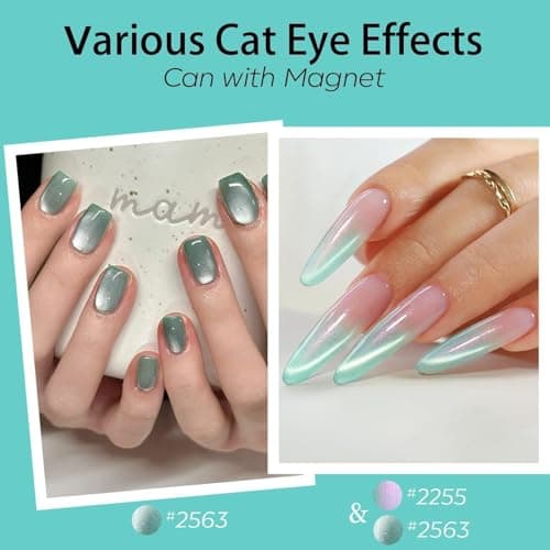 modelones Gel Nail Polish, 6 Colors Hema Free 9D Cat Eye Green Glass Sliver Green Glitter Shimmer 2026 Spring Nail Polish Kit with Magnet Soak Off LED Winter Cateye Nail Art Gel DIY Salon - Thumbnail 3