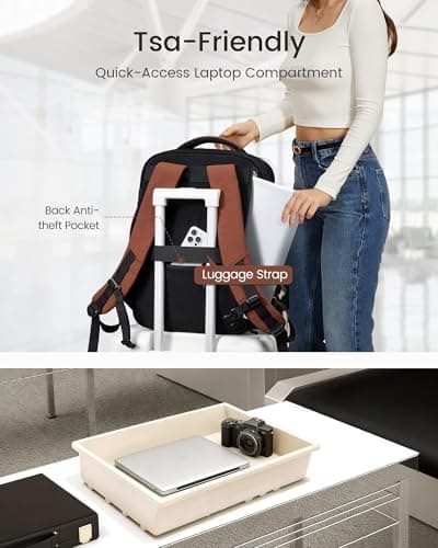 LOVEVOOK 40L Travel Backpack for Women Men, Airline Approved Carry On Luggage with 3 Cubes Accessories, TSA Personal Item Travel Cruise Essentials, Waterproof Weekender Overnight Bags fits 17" Laptop - Thumbnail 6