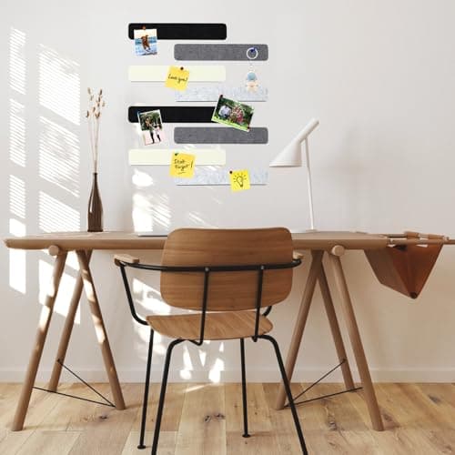 HULAVO 8Pcs Rectangle Felt Cork Board Bar Strips with 35 Pushpins, Self-Adhesive Bulletin Board Strips for Office School Home Wall Decor Stickers Memos Schedules Photos Display -Gradual Grey - Thumbnail 2