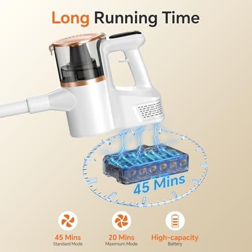 AbuDodo Cordless Vacuum Cleaner, Powerful Vacuum Cleaners for Home with Mopping Function, Water Tank, Stick Vacuum Cordless Rechargeable, Lightweight Vacuum for Pet Hair, Hard Floors, Carpet, Gold - Thumbnail 3