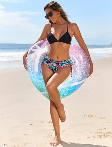 Bathing Suit Bottoms for Women Low Waisted Bikini Bottom Full Coverage Side Tied Cheeky Sexy Swimsuit Briefs Florals Large - Thumbnail 4