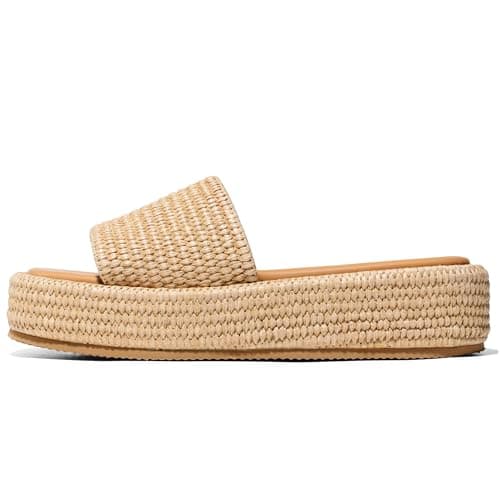 Erocalli Espadrilles for Women Platform Sandals Women Wedge Sandals Brown Summer Sandals Beach Raffia Sandals Comfortable Open Toe Dressy Slides Size 7.5