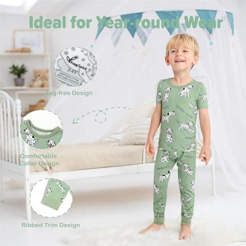 NewSeed Kids 2-Piece So Soft 2-Piece Playtime Set – Short Sleeve Crew Neck Top with Matching Leggings, Little to Big Kids (Dalmatian Dog, 5-6Y) - Thumbnail 4
