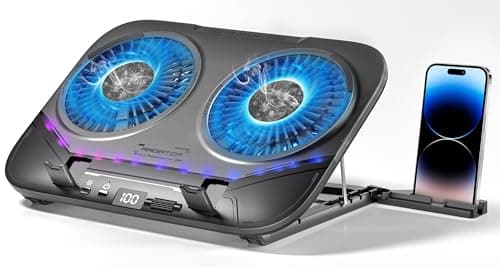 PZT Dual-Core TEC Laptop Cooling Pad with Dual Stepless-Quiet Fans, 5-Height Adjustable Laptop Cooling Stand, 10-Level RGB for 13-17 Inch Laptops, Includes 15W Charger, Smoky Black