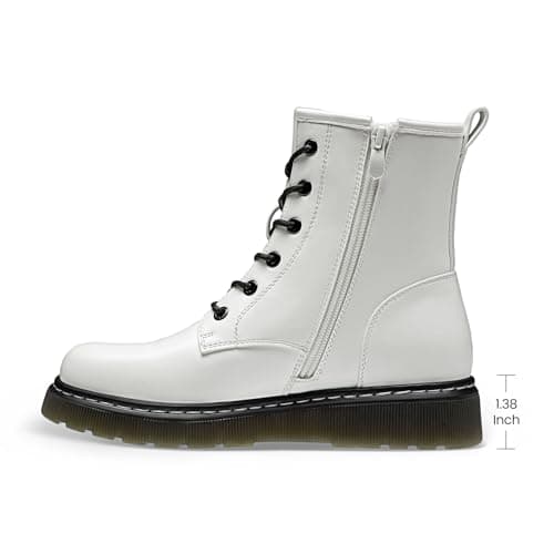 Athlefit Women's Lace-Up Combat Boots Fashion Casual Low Platform Lug Sole Ankle Booties with Side Zipper for Music Festival,White,Size 8,AD01863 - Thumbnail 4