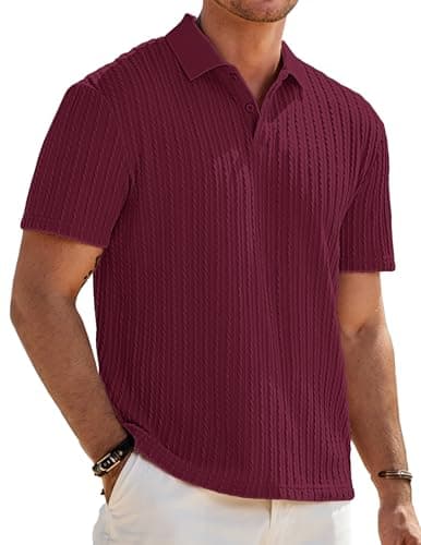 JMIERR Mens Casual Polo Shirt Summer Short Sleeve Vacation Button Beach Knit Golf Shirts, 3XL, Red - Image 1