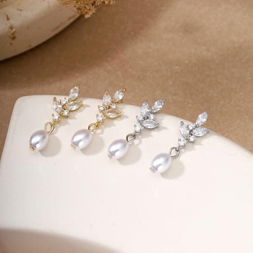 Solistra Pearl Earrings for Women Dainty Diamond Pearl Drop Dangle Earrings 14k Gold Plated for Weddings Bridesmaid Gifts - Thumbnail 5
