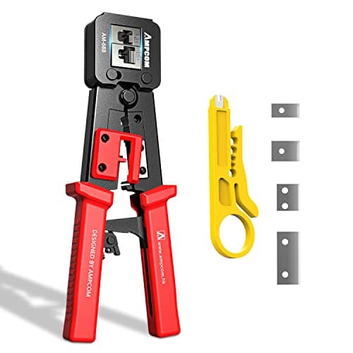 AMPCOM RJ45 Pass Thru Crimping Tool Network Crimper for Pass Through and Regular Type RJ45 RJ12 RJ11 Connector -CAT6/5e（8P8C/6P6C/6P4C) - Image 1