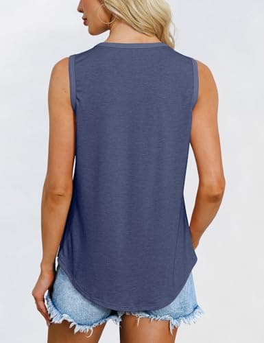 GKBK Womens Tank Tops High Neck Loose Fit Casual Summer Sleeveless Shirts 2026 Beach Vacation Outfit Cured Hem - Thumbnail 3