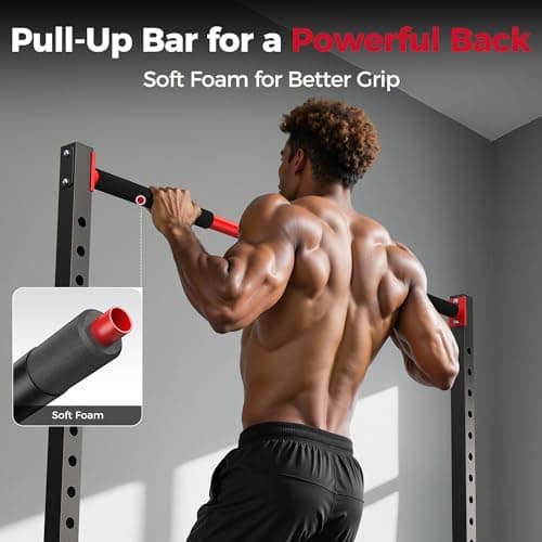 FLYBIRD SR1 Squat Rack with Pull-Up Bar, Multi-Functional Power Rack for Home Gym, 22 Safety Position Height & Adjustable Width for 6/7ft Barbells, Includes Extended J-Hooks & Landmine Attachment - Thumbnail 6