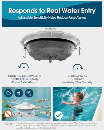 Pool Alarm for Inground & Above Ground Pools, Floating Pool Safety Alarm for Kids & Pets, No App, No WiFi Needed, 85dB+ Loud Alert at 10 ft, Adjustable Sensitivity, Covers 20x40ft (WH&GR) - Thumbnail 3