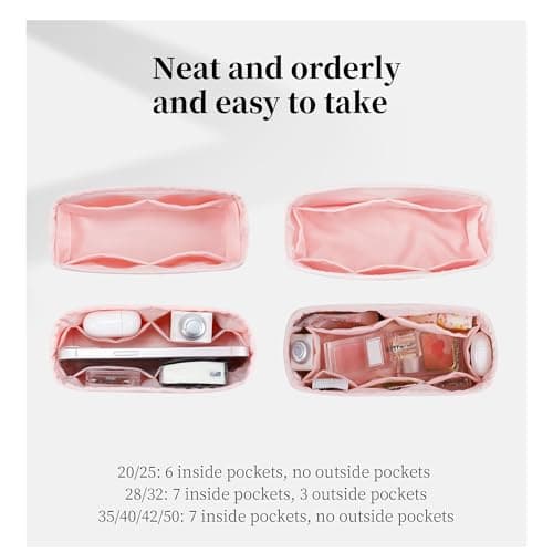 KINGS IN BAG Women's Purse Organizer Insert - Satin & Lightweight Fabric with Inside Pockets, Portable for Commute, Travel, Shopping, and Evening, Multicolor Options, Fits for Kelly 40(Pink, KL40) - Thumbnail 3