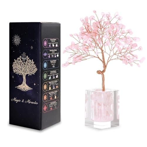 MAGIC AND MIRACLES Rose Quartz Crystal Tree of Life Office Desk Decor for Women Home Living Room Decorations, Handmade Bonsai Tree for Emotional Support Harmony Natural Healing