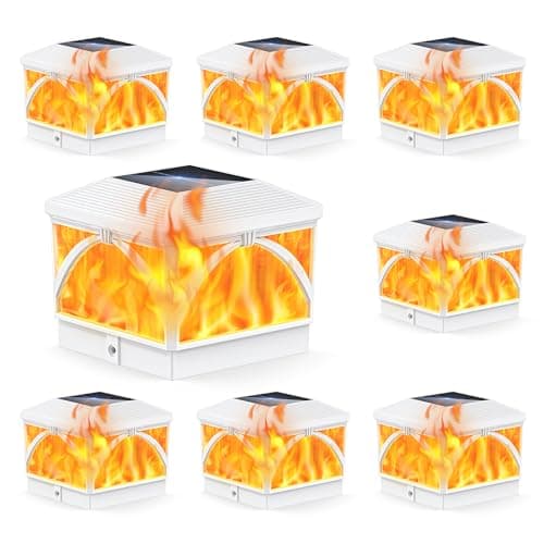 LETMY 8 Pack Solar Flame Post Cap Lights Outdoor- Flickering Flame & Warm Light 4x4 Fence Post Solar Lights Outdoor Waterproof for Fence, Garden, Yard, Deck, Patio Decor, 4X4 Vinyl Wooden Posts(White) - Image 1