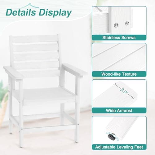 Homenjoy Patio Dining Chairs Set of 2, HDPS Weather Resistant Outdoor Chairs with Armrest, Heavy Duty 300LBS Support Patio Chairs for Backyard Deck Porch Balcony, White - Thumbnail 5