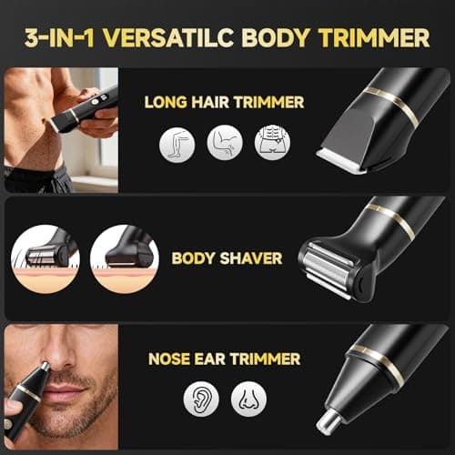 tiovara Beard Trimmer for Men, IPX7 Waterproof Body Hair Trimmer Electric Razor Shaver Body Grooming Kit Wet/Dry Use for Groin, Nose, Ear Hairs, Beard, Legs, Chest (Black) - Thumbnail 2