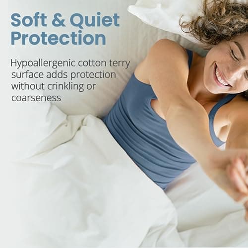 SafeRest Waterproof Twin Size Mattress Protector - Fitted with Stretchable Pockets - Machine Washable Cotton Blend Mattress Cover for Bed - Thumbnail 3