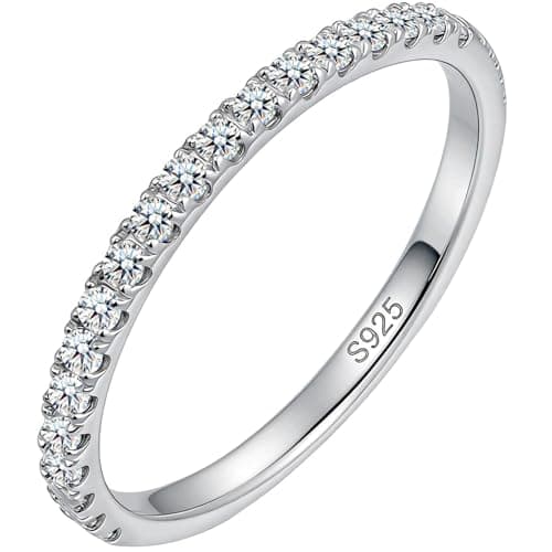 WES 1.5mm Moissanite Wedding Band - 925 Sterling Silver Half Eternity Round Stackable Moissanite Engagement Rings Anniversary Wedding Rings for Women, Size 8.5 - Image 1