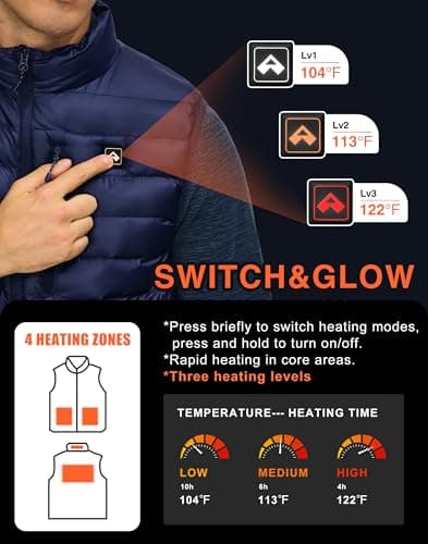Pioneer Camp Men's Heated Puffer Vest with Battery Pack & Chest Pocket - Lightweight Electric Heating Vests for Winter - Thumbnail 5