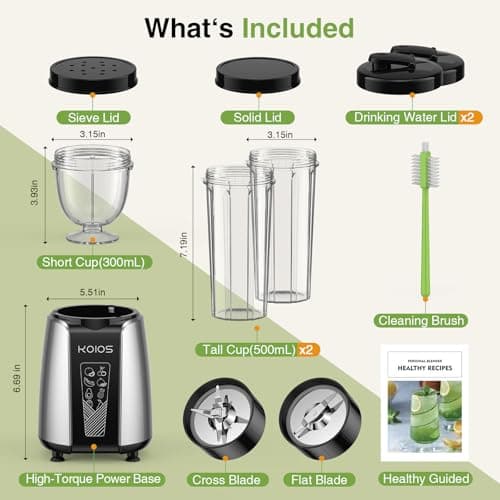 KOIOS Smoothie Blender, Max 1000w Personal Blender for Shakes and Smoothies, 12Pcs Coffee Grinder and Countertop Blenders Combo for Kitchen, Portable Smoothie Blenders with 2x22 oz To-Go Cups, Non-BPA - Thumbnail 6
