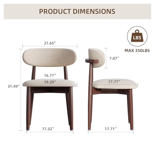 EURUIS Modern Wooden Dining Chairs Set of 6, Fabric Upholstery Kitchen Chairs Farmhouse Dining Room Side Chairs for Restaurants, Cafes, Patio, Easy Assembly, Beige - Thumbnail 2