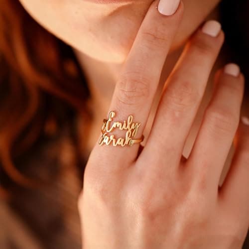 coobopet Custom Name Rings for Women Personalized 14K Gold Plated/Sterling Silver/Rose Gold Engraved Name Ring Customized Jewelry Gift Wedding Engagement Rings for Women Men Couples - Thumbnail 2
