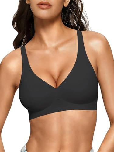 COCOMARTS Jelly Bras for Women No Underwire Seamless Push Up Comfortable Tshirt Everyday Deep V Bra with Support and Lift Black Medium - Image 1
