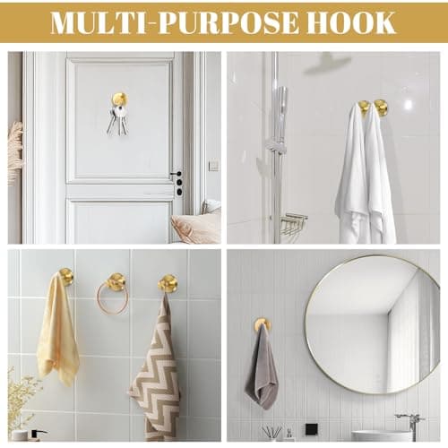 Dntorx Vacuum Suction Cup Hooks, 4 Pack Stainless Steel Suction Hooks for Shower Bathroom Towel Hooks Shower Hooks Holders Shower Hooks Hanging Towels, Loofah, Robe, Coat(Gold) - Thumbnail 5