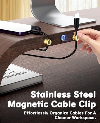 Maveek Magnetic Cable Holder, High-Grade Metal Cord Management Clips Magnet Cable Anchor For Desk Nightstand Car Office USB Charging Wires (4 Pack, Gold) - Thumbnail 4