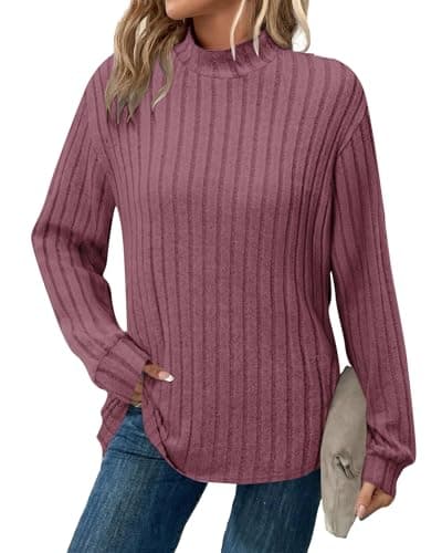WNEEDU 2026 Shirts for Women Long Sleeve Mock Turtleneck Pullover - Comfy Outfits to Hide Belly Fat(Brick Red,2XL)