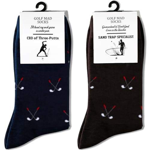 Frepstudio Funny Golf Socks for Men - 2 Pairs Pack Crew Socks - Golfing Gift for Dad Grandpa Husband, Humor Christmas Birthday Father's Day Gag Gifts, Size 9-12 - Image 1