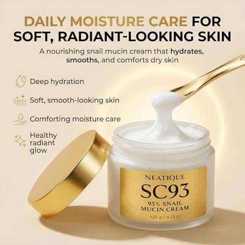 Neatique Snail Mucin Cream 93% for Skin Care, Intense Hydration & Dryness, SC93 Snail Mucin Moisturizer 120g, Natural Snail Secretion Filtrate & Non-GMO, Fast Absorbing & Non-Sticky, 4.23oz - Thumbnail 5