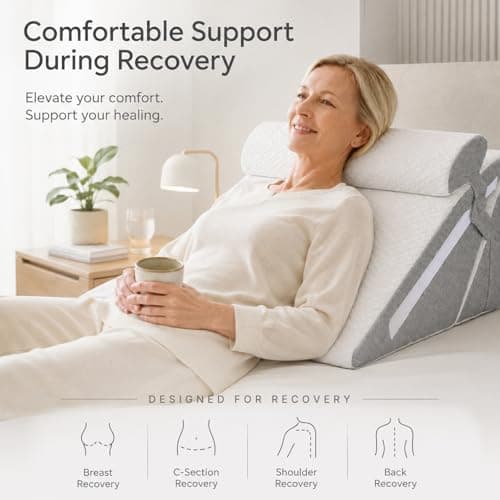 NymphsReco Adjustable Wedge Pillow Set 4PCS, Cooling Gel Memory Foam Bed Wedge with Dual Head Pillows, Extra-Wide Incline Pillow for Acid Reflux, GERD, Sleep Apnea & Post Surgery Recovery, White/Grey - Thumbnail 4