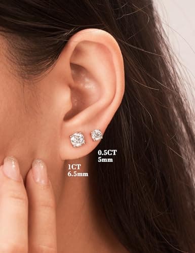 IMOLOVE Moissanite Stud Earrings with 0.6ct-3ct D Color Round Cut Lab Created Diamond Earrings in Sterling Silver with 18K Rose Gold Plated for Women Men-2 - Thumbnail 6