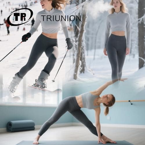 TRIUNION 3 Pack Fleece Lined Leggings Women - High Waisted Winter Leggings for Women Tummy Control Warm Yoga Workout Pants, Black/Dark Gery, S/M - Thumbnail 6