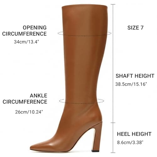 DREAMCIA Brown Knee High Boots for Women Chunky Heel Square Toe Brown Tall Boots with Zipper Fall Long Boots - Thumbnail 5