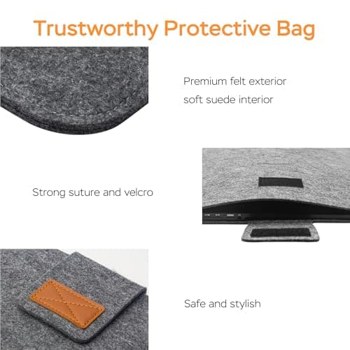 Senyoson 18.5 Inches Portable Monitor Sleeve Case for Sceptre Kado MNN KYY InnoView Yxk ForHelp AYY VisionOwl Yodoit Uperfect ViewSonic, Durable Lightweight Felt Storage Bag, Laptop Screen Extender - Thumbnail 6