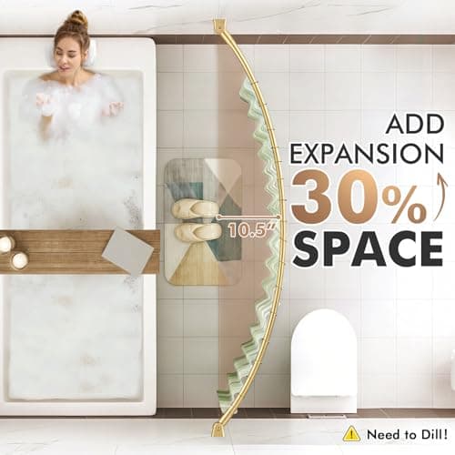 Curved Shower Curtain Rod for Bathroom, 40-72 Inches Adjustable Curved Shower Rod, 0.9MM Aluminum Rustproof Shower Curtain Rod with Rotating Brackets for Extra Shower Space, Need to Drill, Gold - Thumbnail 2